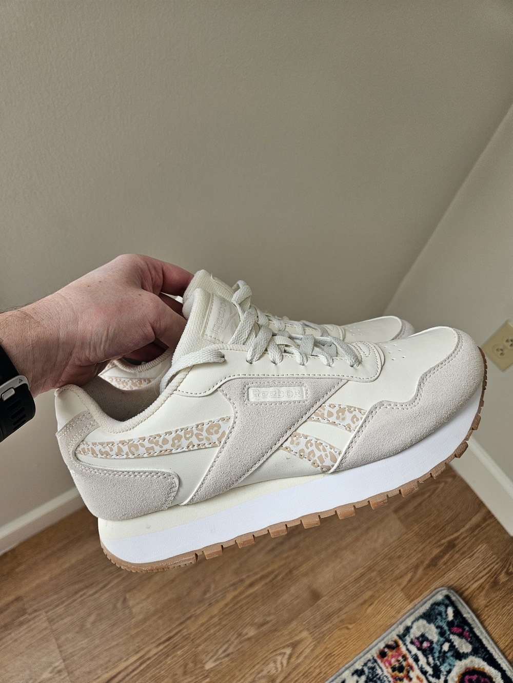 Reebok Classic Leather Sneaker - Ivory with Leopard Accents
